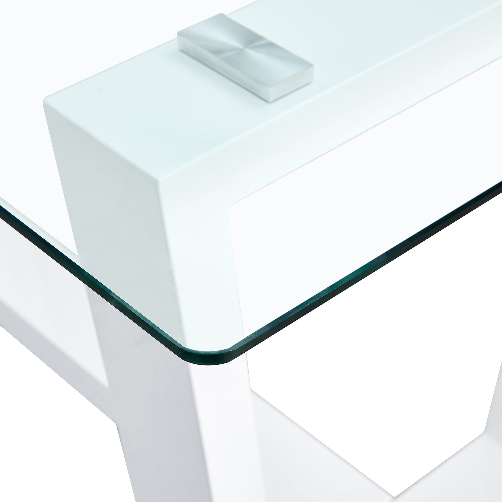 Glass Dining Table Large Modern Minimalist Rectangular For 6 8 With 0.4" Tempered Glass Tabletop And White Mdf Trapezoid Bracket,For Kitchen Dining Living Meeting Room Banquet Hall F 1550 Transparent Mdf Glass