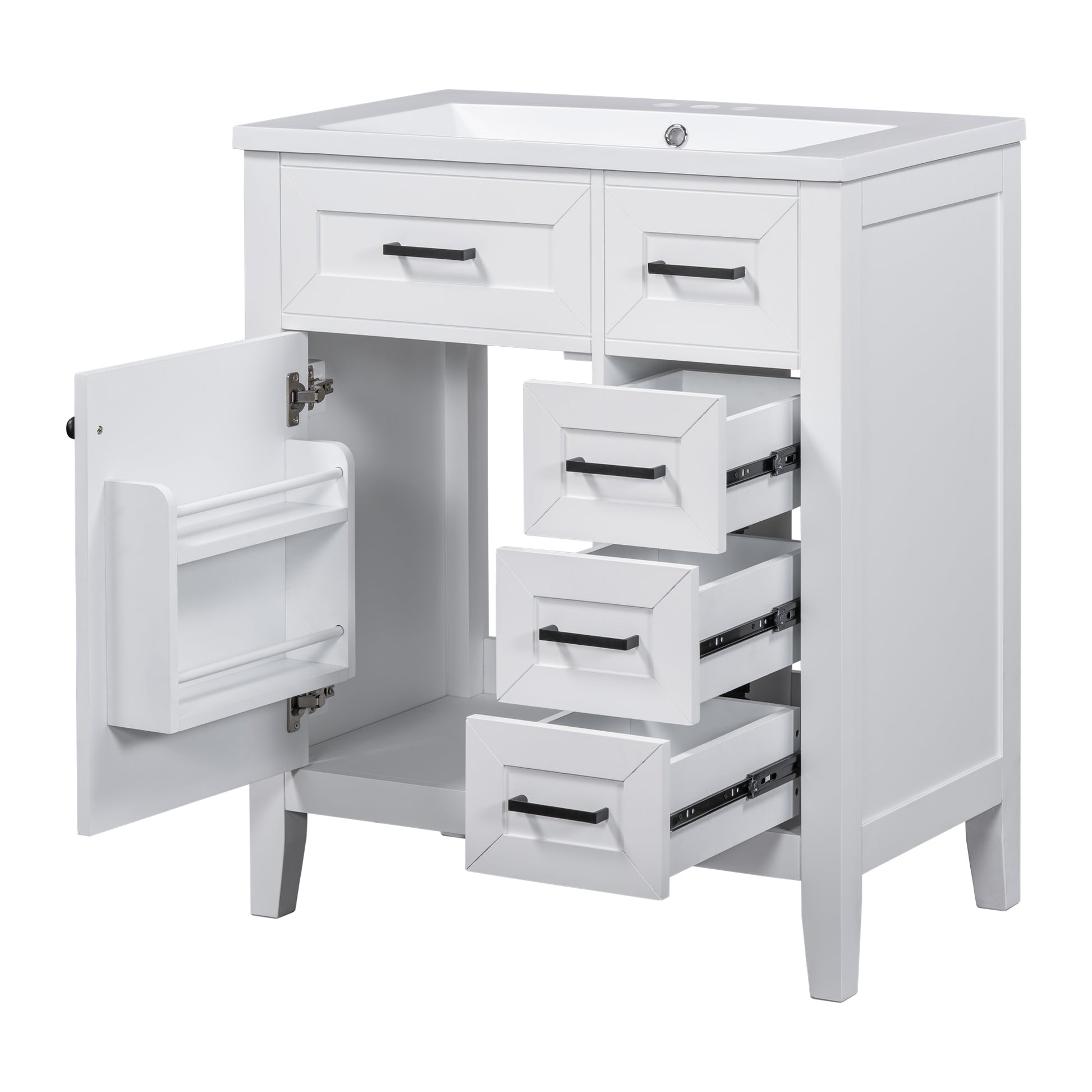 30" Bathroom Vanity With Sink Combo, White Bathroom Cabinet With Drawers, Solid Frame And Mdf Board White Solid Wood Mdf