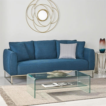 Modern And Chic 82.75" Navy Blue Fabric 2 Seater Sofa With Silver Legs And Soft Upholstery, Extra Deep Seats, For Small Space, Living Room, Office Apartment Navy Blue, Fabric Navy Blue Wood Primary Living Space Medium Soft Cushion Back Light Duty Art