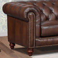 Alton Bay Top Grain Leather Sofa Couch Brown Genuine Leather Wood Primary Living Space Medium Firm Tufted Back Mid Century Modern Eucalyptus Rolled Arms Down Filling Leather 3 Seat