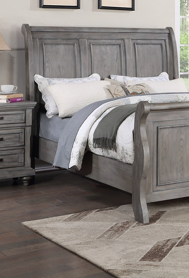 Grey Sleigh Design Headboard Fb 1Pc Eastern King Size Panel Bed Beautiful Wooden Bedroom Furniture Antique Gray Oak Finish Box Spring Required King Antique Gray,Gray Wood Bedroom