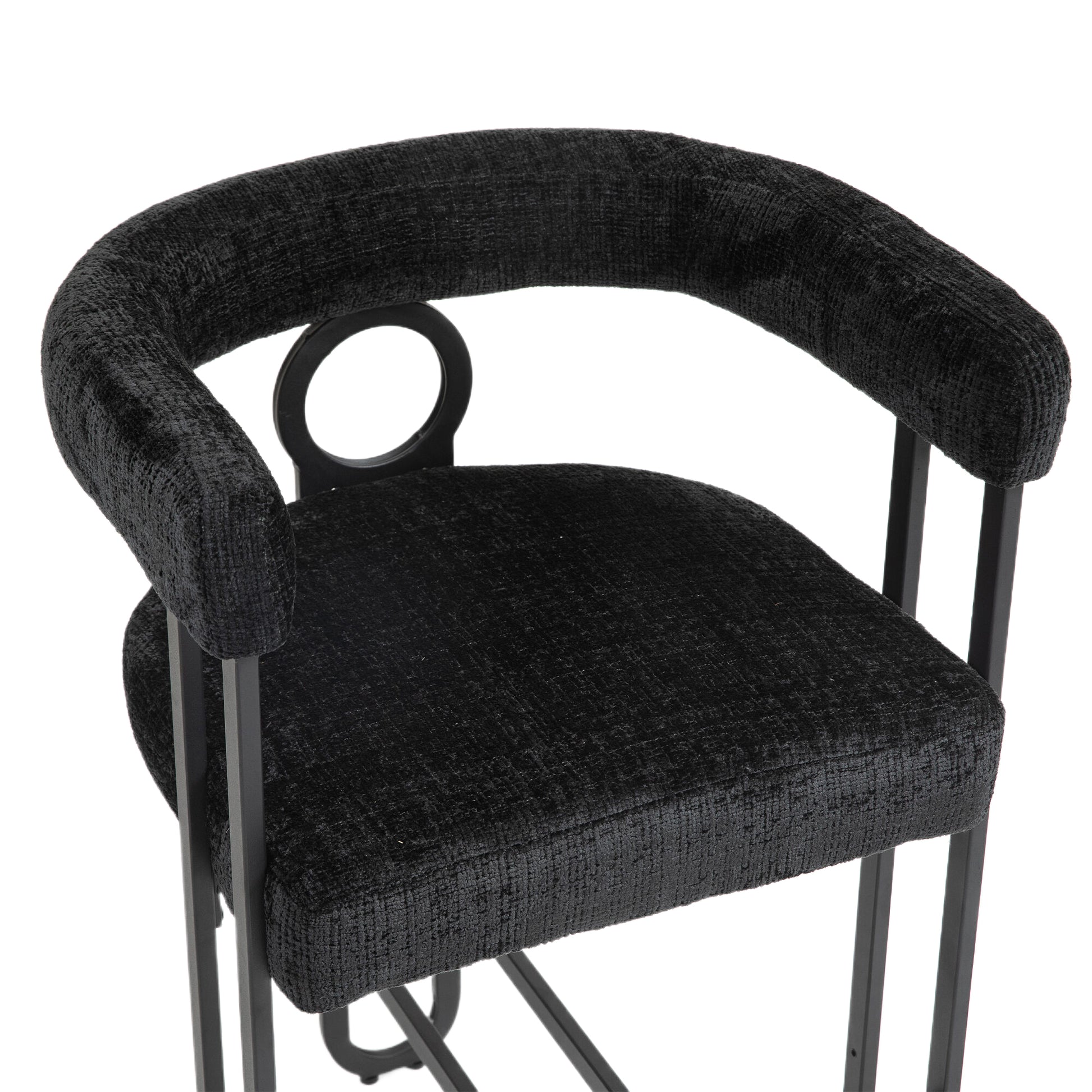 Coolmore Bar Stools Set Of 2, Modern Bar Stool With Back, Black Metal Frames, Upholstered Bar Stools For Kitchen Island, Pub, Club Black Chenille Black Foam Chenille