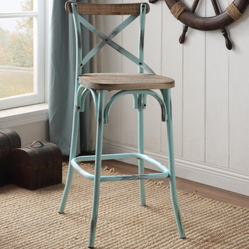 Antique Sky And Antique Oak Bar Stool With Cross Back Oak Bedroom Rectangular Vintage Fir Wood Wood Metal