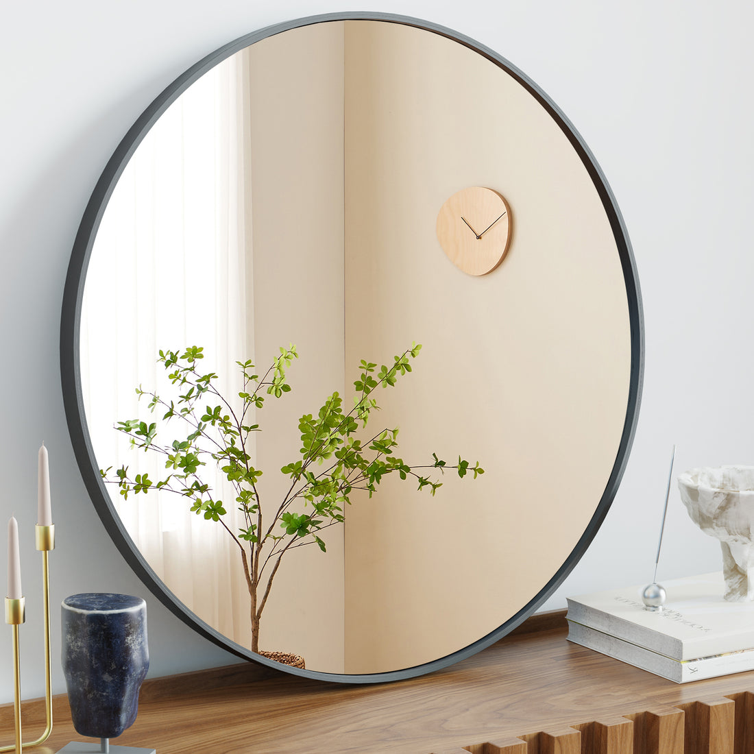 Black Round Wall Mirror, Bathroom Mirrors For Over Sink, Circle Mirror For Bathroom, Entryway, Bedroom, Vanity 20 Inch Black Fiberglass