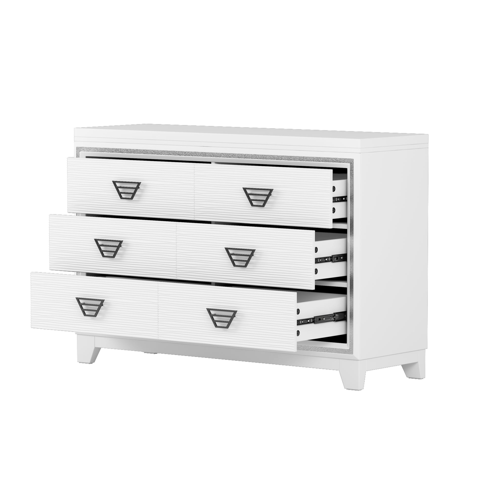 3 Pieces Bedroom Sets Queen Size Upholstered Bed With Led Lights, Nightstands And Dresser With Metal Handles And Sparkling Shiny Decoration, White Expected Arrival Time:8.5 Queen White 3 Piece Set Mdf Metal
