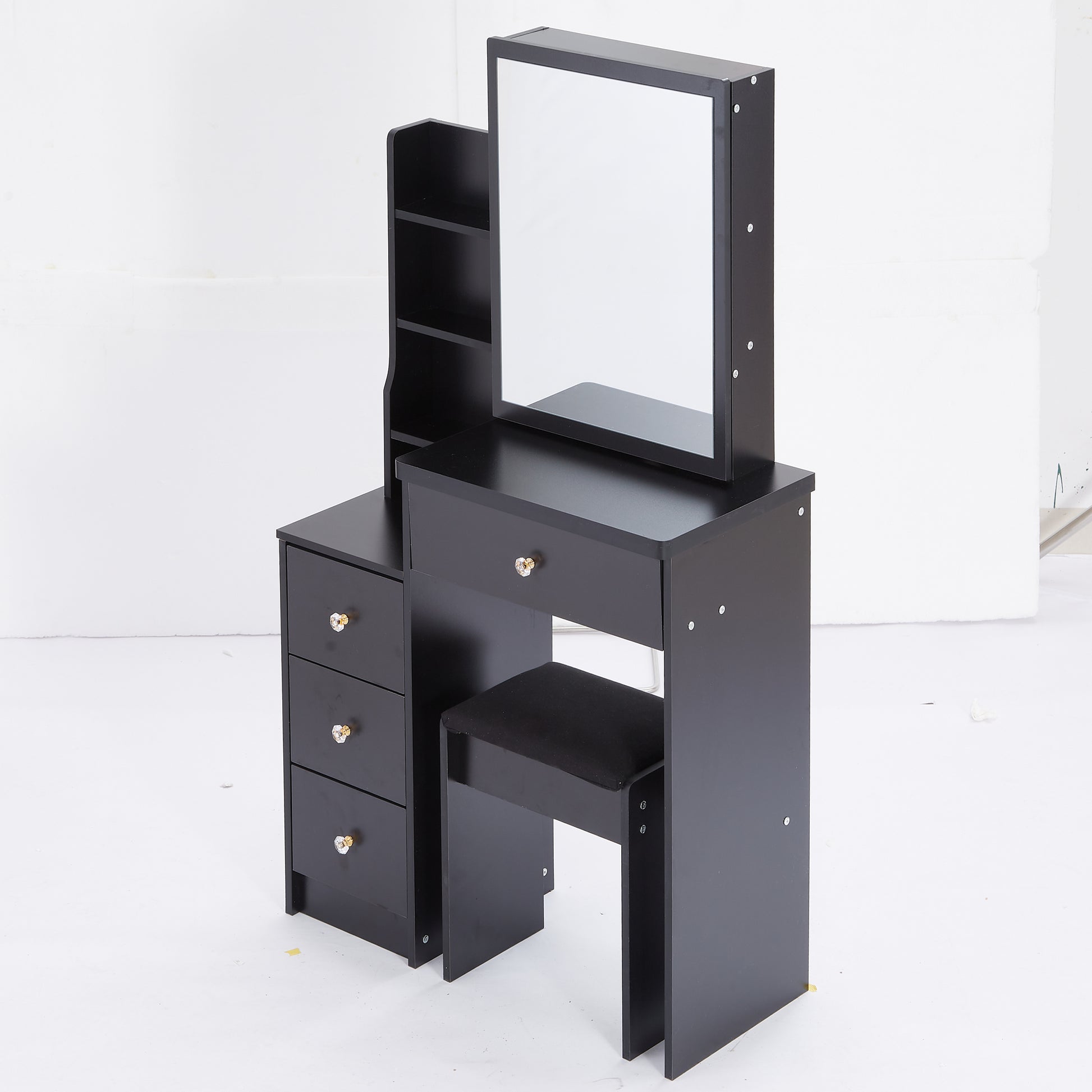 Small Size Left Bedside Cabinet Vanity Table Cushioned Stool, Extra Large Sliding Mirror, Multi Layer, High Capacity Storage Fashionable Dresser, Suitable For Small Space, Epa,Gcc,Ul Certificate