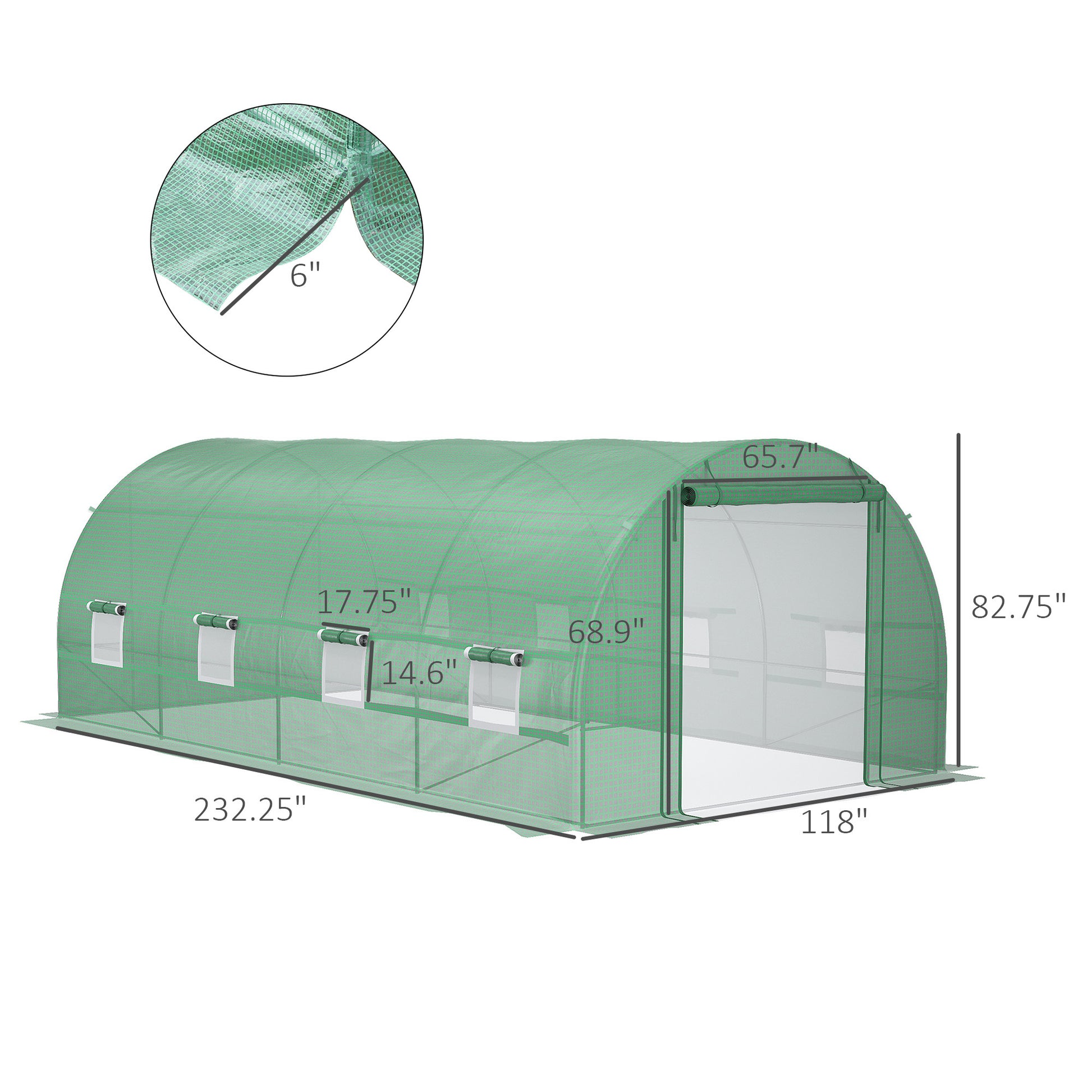 Outsunny 19' X 10' X 7' Walk In Tunnel Greenhouse With Zippered Door & 8 Mesh Windows, Large Garden Hot House Kit, Galvanized Steel Frame, Green Green Steel