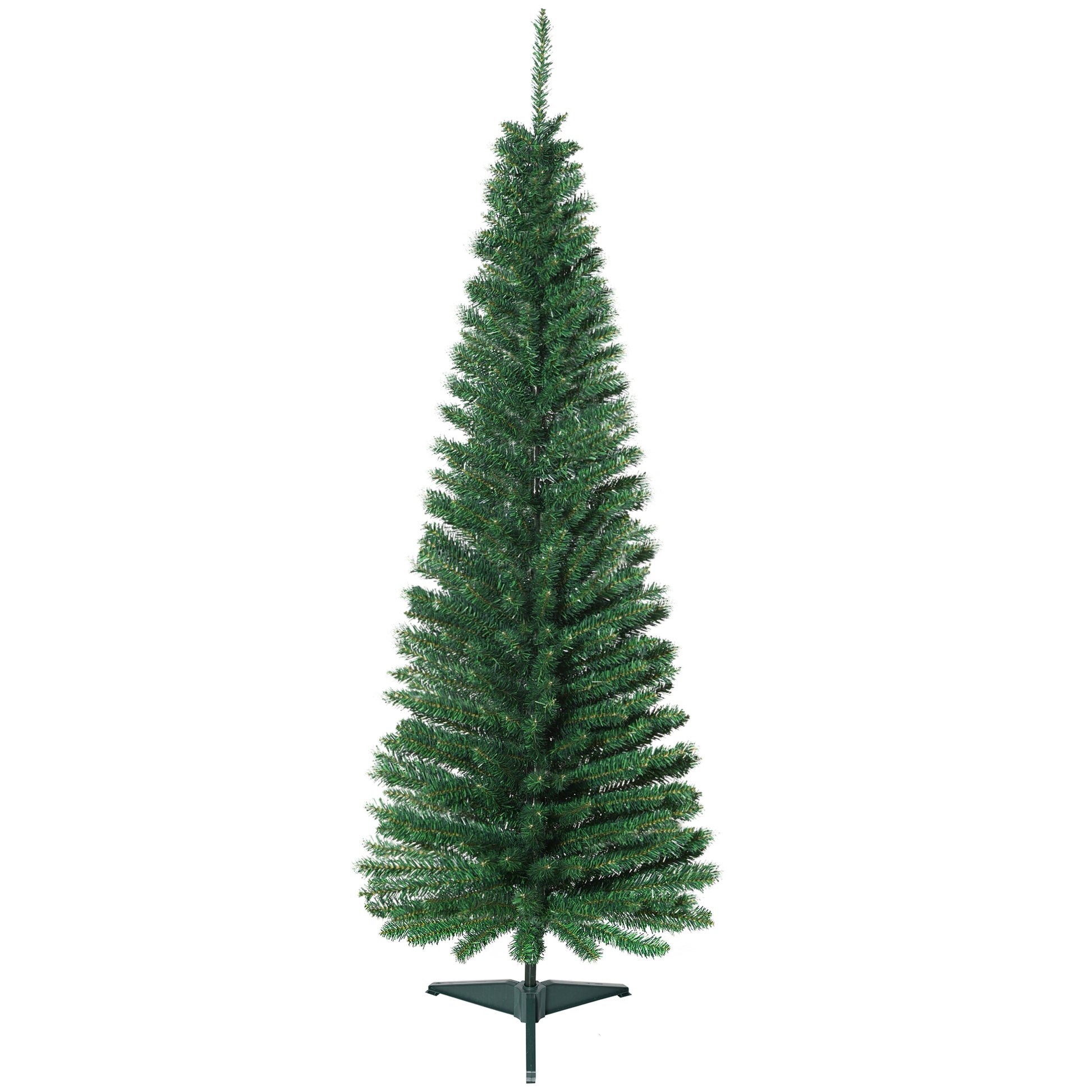 Homcom 5' Artificial Pencil Christmas Tree, Slim Xmas Tree With 294 Realistic Branch Tips And Plastic Stand, Green Green Plastic