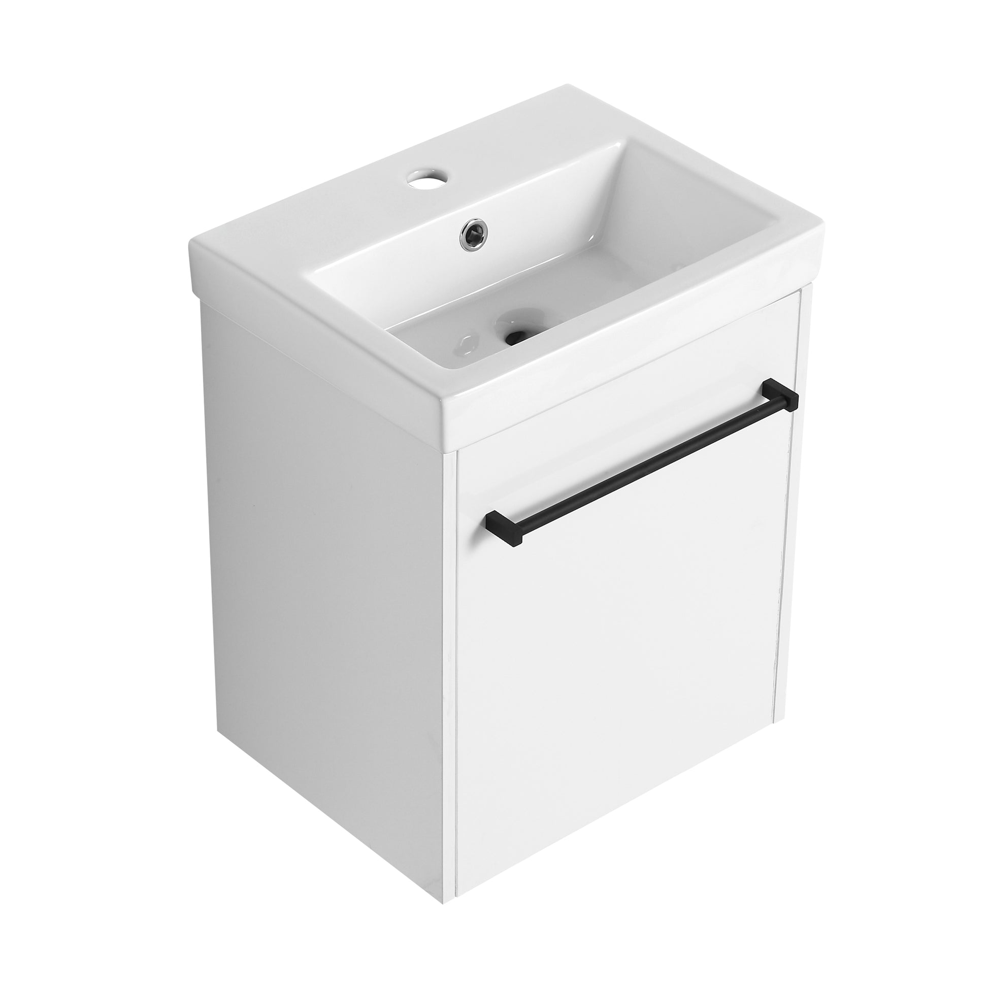 18'' Floating Wall Mounted Bathroom Vanity With Ceramic Sink & Soft Close Cabinet Door, For Small Bathroom Glossy White Bathroom Modern Plywood