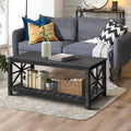 52''W Handcrafted Coffee Table In Front Of The Sofa Or Loveseat For Living Room Antique Black Color Antique Black Ergonomic Primary Living Space American Design Floor Mount Open Storage Coffee & End Tables Rectangular Solid Wood Mdf Mdf