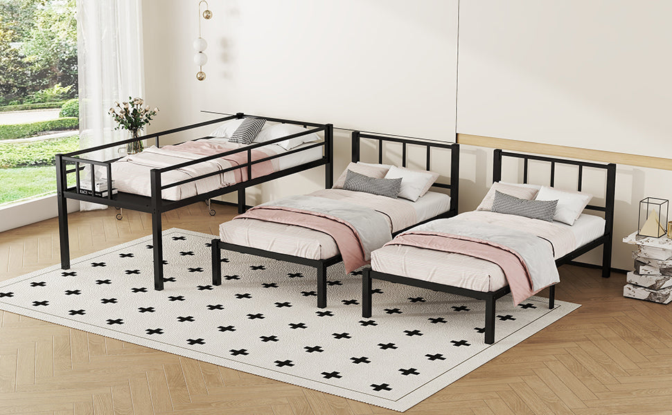 Twin Over Twin & Twin Bunk Beds For 3, Twin Xl Over Twin & Twin Bunk Bed Metal Triple Bunk Bed, Black Twin Xl Black Metal