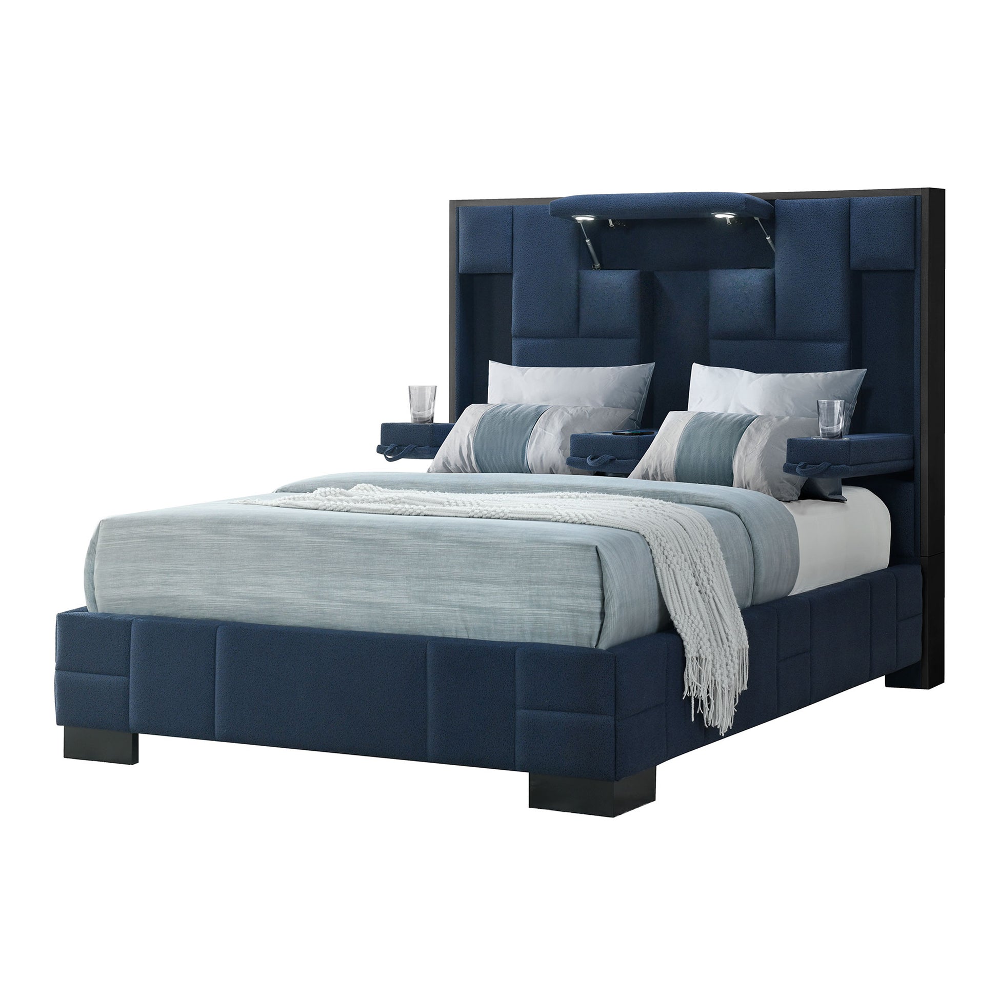 Yaris Navy Blue Queen Bed Navy Blue Rubber Wood