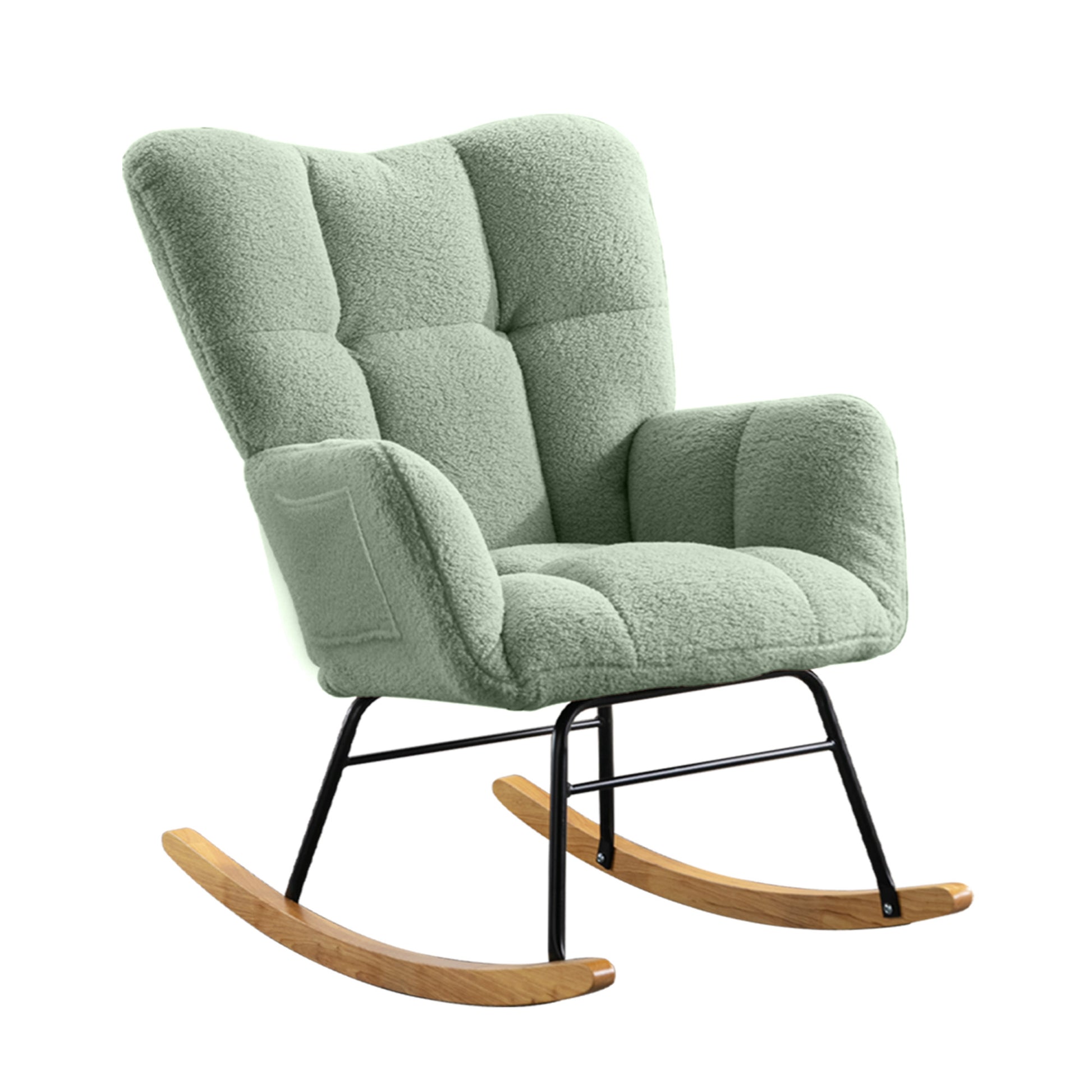 Teddy Fabric Rocking Chair, Modern Rocking Accent Chair For Nursery, Living Room, Bedroom, Light Geen Metal Light Green Bedroom Foam Modern Rocking Chairs Rubberwood Foam Wood Metal