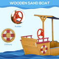 Outsunny Pirate Sandbox With Cover And Rudder, Wooden Sandbox With Storage Bench And Seat, Outdoor Toy For Kids Ages 3 8 Years Old Orange Wood