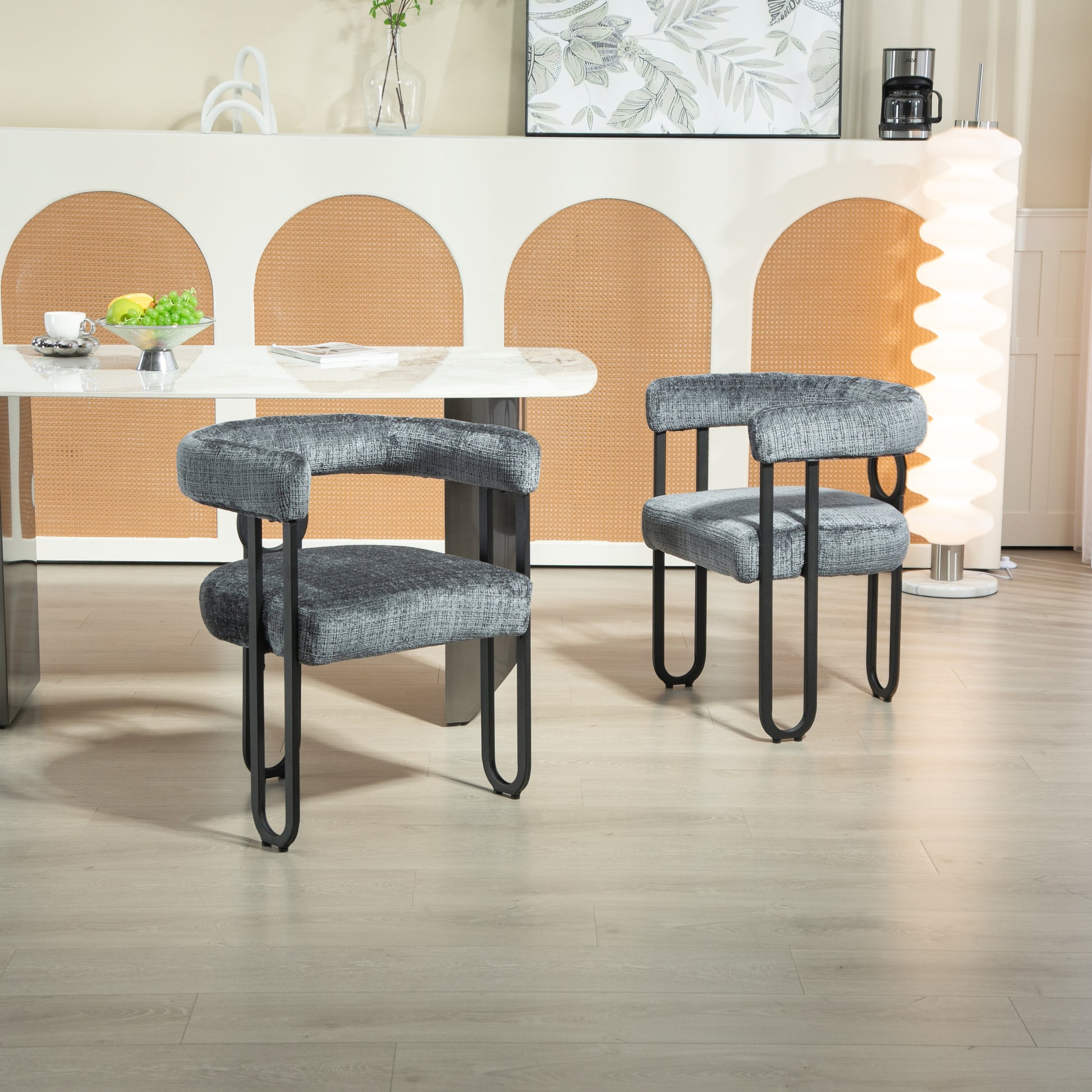 Coolmore Contemporary Designed Chenille Fabric Upholstered Accent Dining Chair Barrel Side Chairs Kitchen Armchair For Living Room Set Of 2 Gray Chenille Gray Foam Chenille