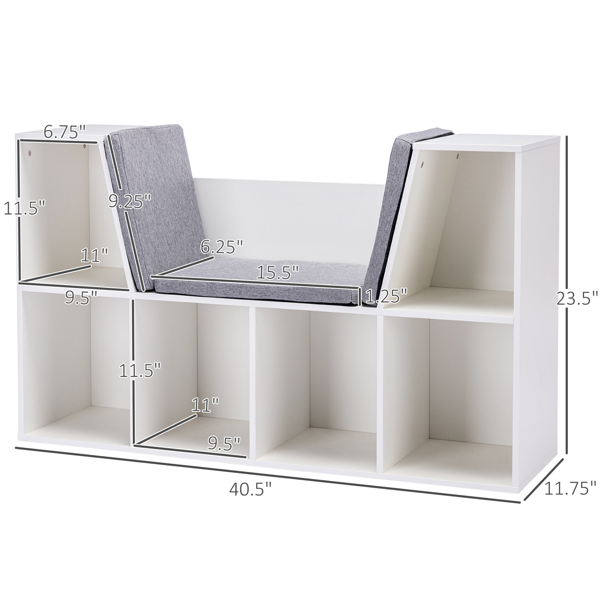 Homcom 6 Cubby Kids Bookcase With Reading Nook And Cushion, Multi Purpose Storage Organizer For Bedroom, Living Room, Pure White White Mdf