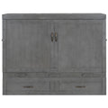 Queen Size Murphy Bed With Usb Ports, Large Drawers And Metal Handles, Antique Grey Queen Gray Solid Wood Mdf