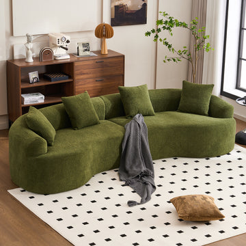 4 Seater Green Sofa With Chenille Fabric, 30D ,60 Hardness Full Sponge,4 Pillow For Living Room, Home Furniture Sleeper Sectional Sofa For Apartment Green Chenille Primary Living Space Medium Firm