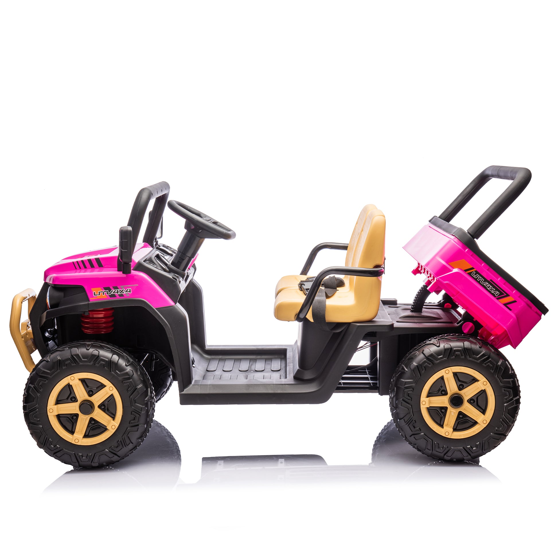 24V Xxxl Kids Ride On Utv W Parents Remote Control,Two Seater,Automatic Tipping Bucket,Rear Wheel Suspension,Slow Start,Portable Handle,Safety Belt,Led Light,Usb,Mp3,Bluetooth,Horn For Kids Aged 3 8. Pink 50 99 Lbs Polypropylene