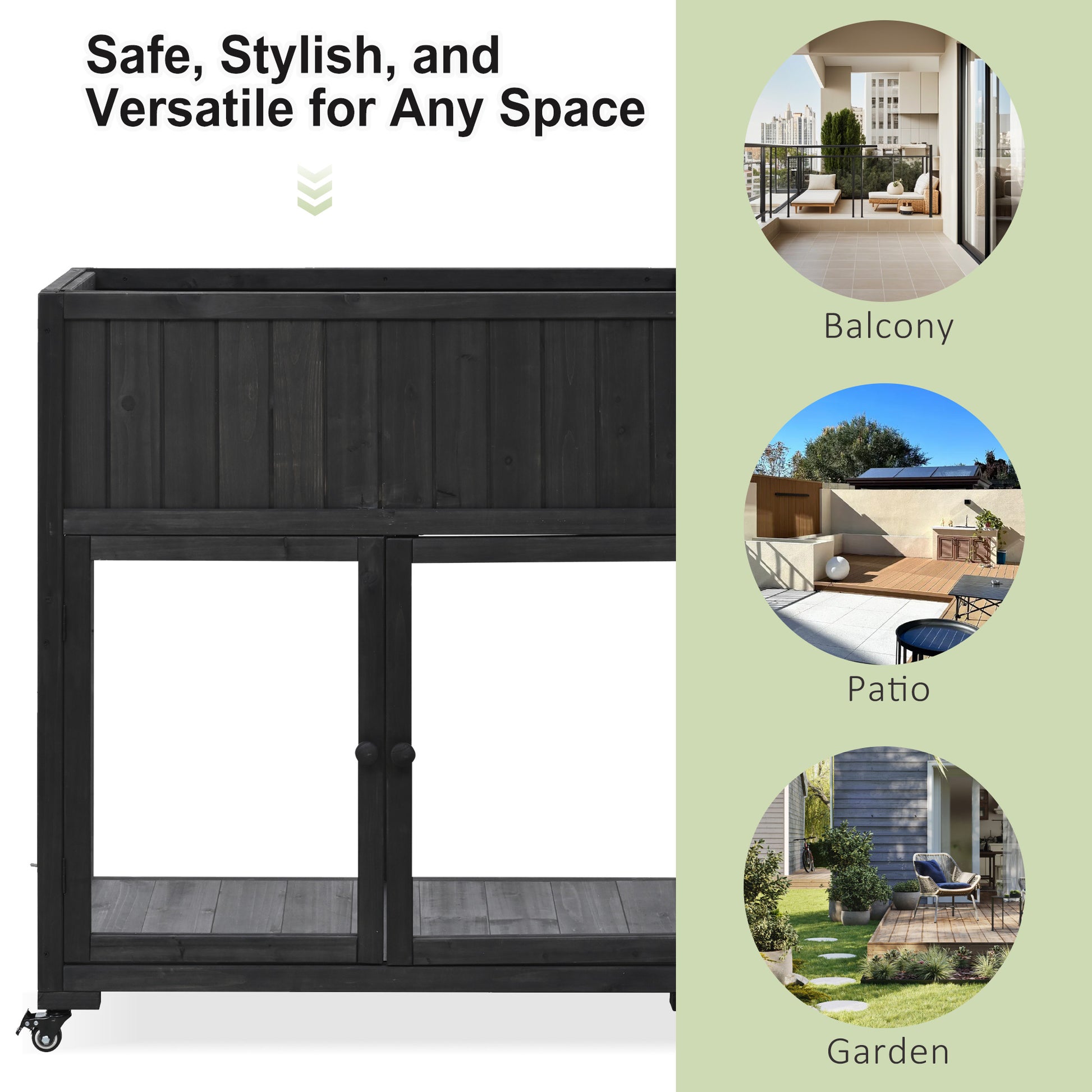 Patio 35.4''X17.7''X37.4'' Mini Wood Cold Frame, Compact 2 Doors Garden Greenhouse With Wheels, Raised Bed With Liner For Indoor Outdoor Use, Black Black Garden & Outdoor Casual Wood