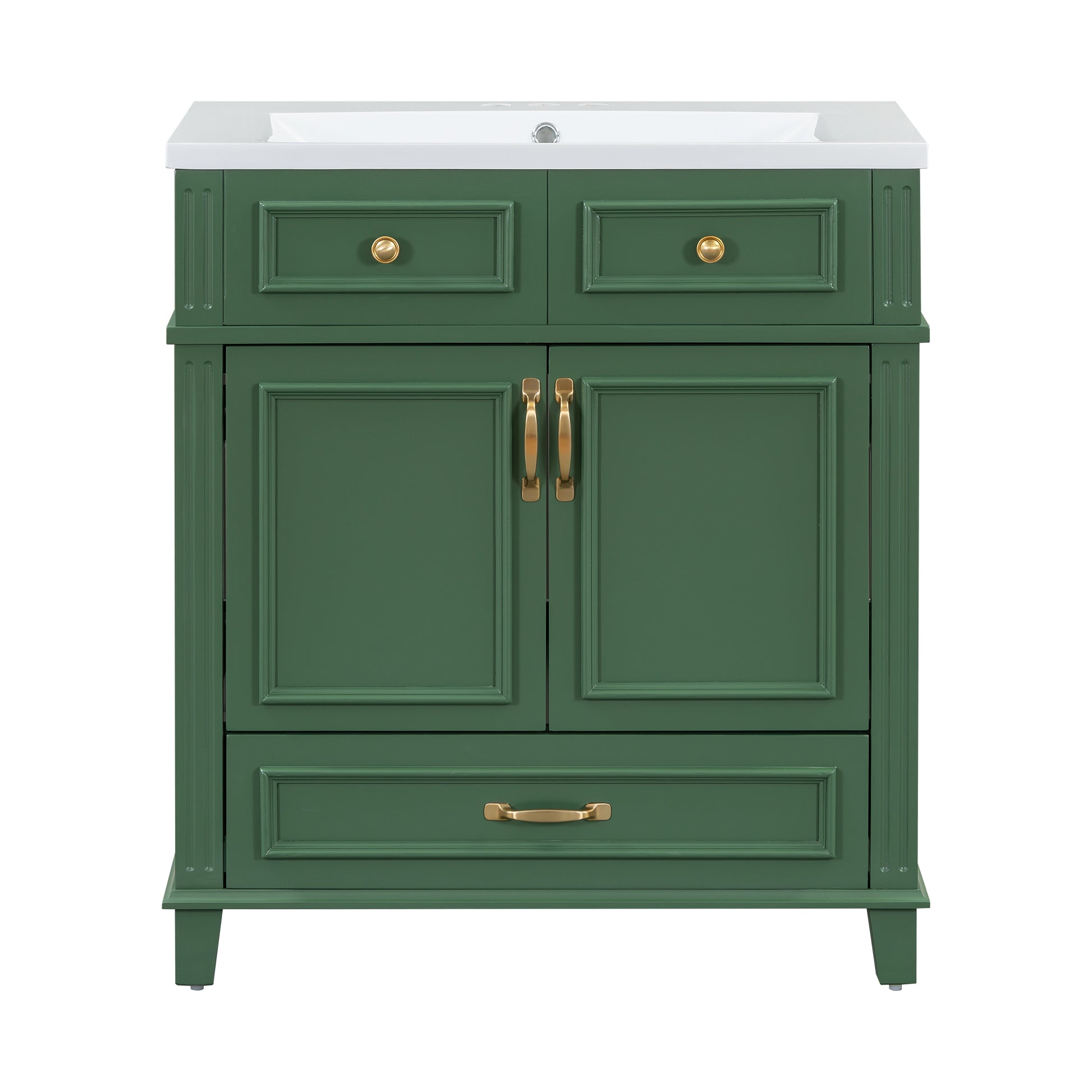 30'' Bathroom Vanity Without Top,Solid Wood Frame Bathroom Storage Cabinet With Soft Closing Doors,Frame Bathroom Storage Cabinet Only, Retro Style, Green 1 Green 2 Bathroom Freestanding Modern Solid Wood Mdf Resin Painted