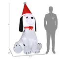 Homcom 6Ft Christmas Inflatables Outdoor Decorations Puppy Dog Wearing A Santa Hat, Blow Up Yard Christmas Decor With Led Lights Display White Fabric