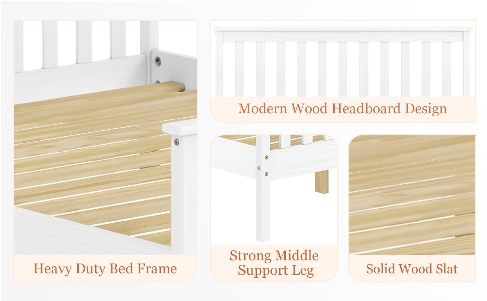 Queen Bed Frames With Headboard, Solid Wooden Platform Bed With Corner, Modern Low Profile Bed Frame, No Box Spring Needed, Grey Queen Grey Wood
