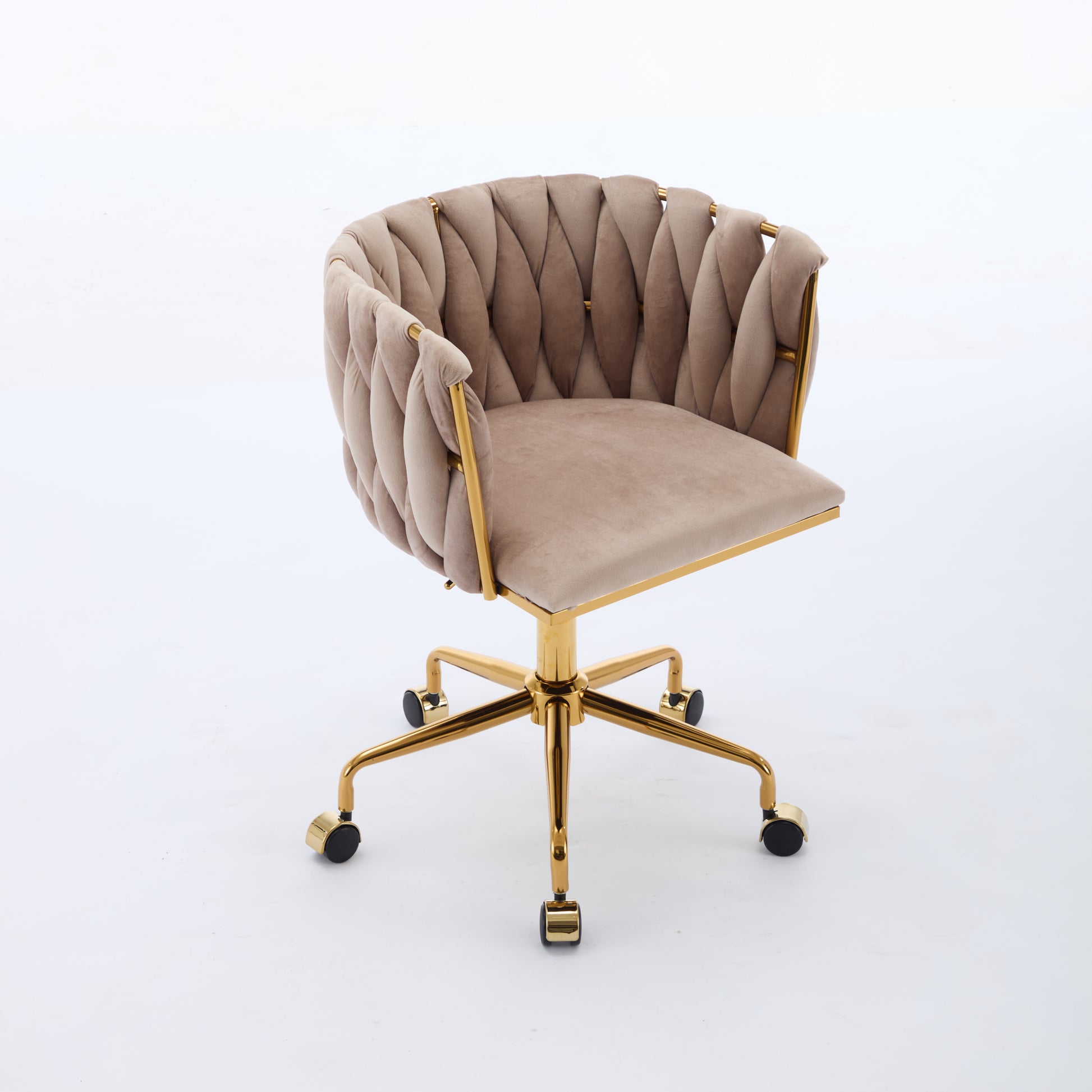 Velvet Vanity Chair With Wheels, Accent Chair Makeup Vanity Chair With Hand Woven Backrest, Modern 360 Swivel Home Office Desk Chair For Study, Bedroom, Living Room Gray Iron Gray Primary Living Space Foam Modern Lounge Chair Cross Back 1 Velvet