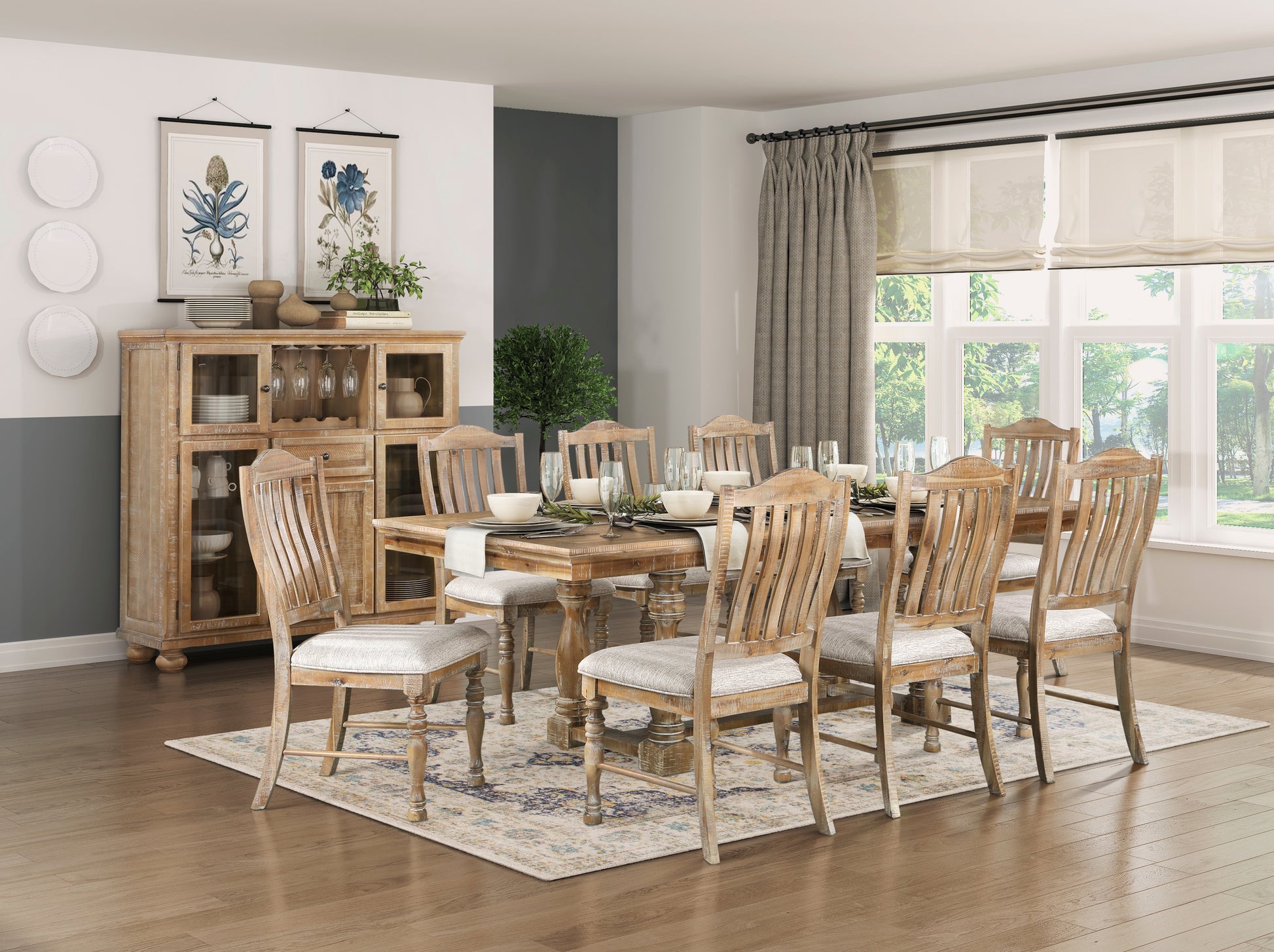 Traditional Farmhouse Style Dining Table With Leaf Extension 1Pc Wheat Finish Wooden Kitchen Furniture Wheat Seats 8 Dining Room Kitchen & Dining Tables Rectangular Wood Trestle