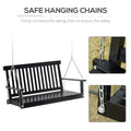 Outsunny 2 Seater Hanging Porch Swing Outdoor Patio Swing Chair Seat With Slatted Build And Chains, 440Lbs Weight Capacity, Black Black Wood