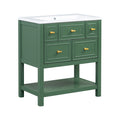 30'' Bathroom Vanity With Resin Sink Combo, Free Standing Single Vanity Set With 5 Drawers, Solid Wood Frame Bathroom Storage Cabinet, Green 4 Green 1 Bathroom Freestanding Modern Solid Wood Mdf Resin Painted