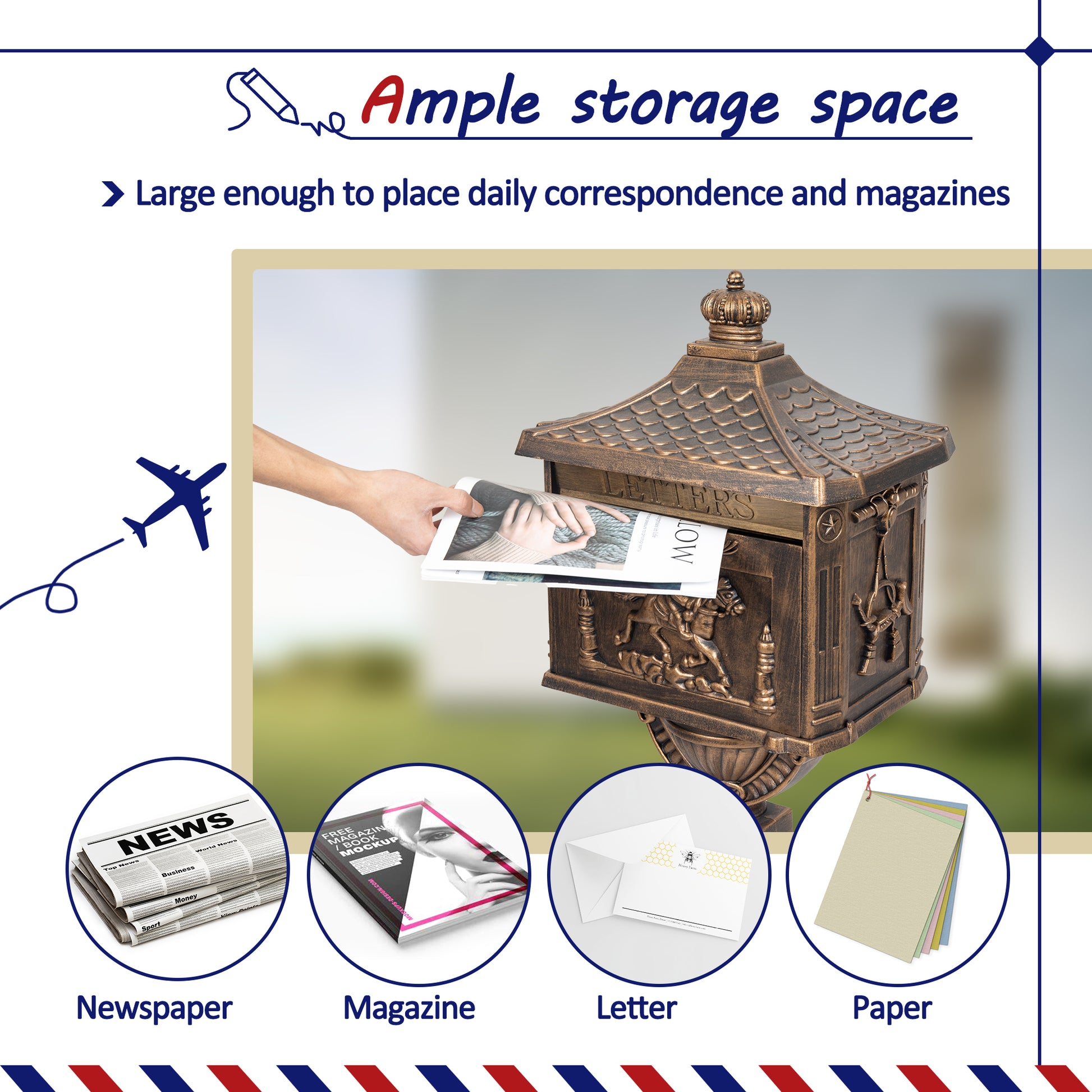 Polar Aurora Mailbox Cast Aluminum Bronze Mail Box Postal Box Security Heavy Duty Bronze Aluminium