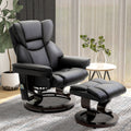 Homcom Massage Recliner Chair With Ottoman Footrest, 10 Vibration Points, 360 Swivel Reclining Chair, Faux Leather Living Room Chair With Side Pocket And Remote Control, Black Black Wood Metal