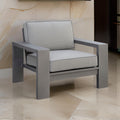 Aluminum Frame Patio Arm Chair With Padded Fabric Seating, Gray, Set Of Two Gray Aluminium