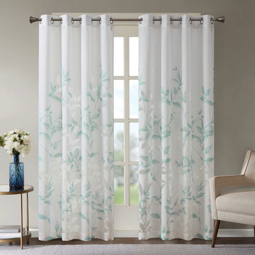 Burnout Printed Curtain Panel Only 1 Pc Panel White Blue Polyester