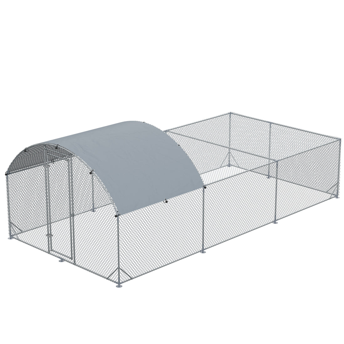 Pawhut Large Chicken Coop Metal Chicken Run For Chickens With Waterproof And Anti Uv Cover, Dome Shaped Walk In Fence Cage Hen House For Outdoor And Yard Farm Use, 1" Dia, 9.2' X 18.7' X 6.4' Silver Steel