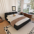 Queen Size Upholstered Platform Bed With Oversized Padded Backrest, Thickening Pinewooden Slats And Solid Wood Leg,Black Box Spring Not Required Queen Black Wood Pine Solid Wood