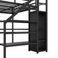 Full Size Loft Bed With L Shaped Desk And Usb, Metal Loft Bed With Wardrobe And Adjustable Shelf, High Loft Bed With Led For Kids Teens Adults, Black Full Black Metal