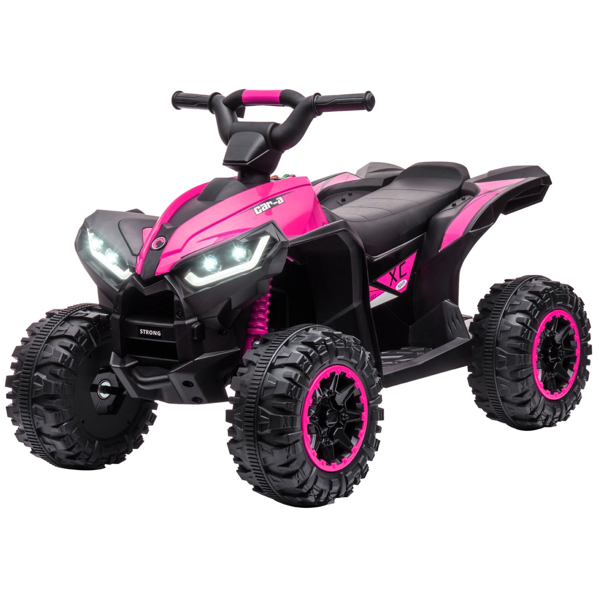 Aosom 12V Kids Atv Quad Car With Forward & Backward Function, Four Wheeler For Kids With Wear Resistant Wheels, Music, Electric Ride On Atv For Toddlers Ages 3 5 Years Old, Pink Pink Iron Plastic