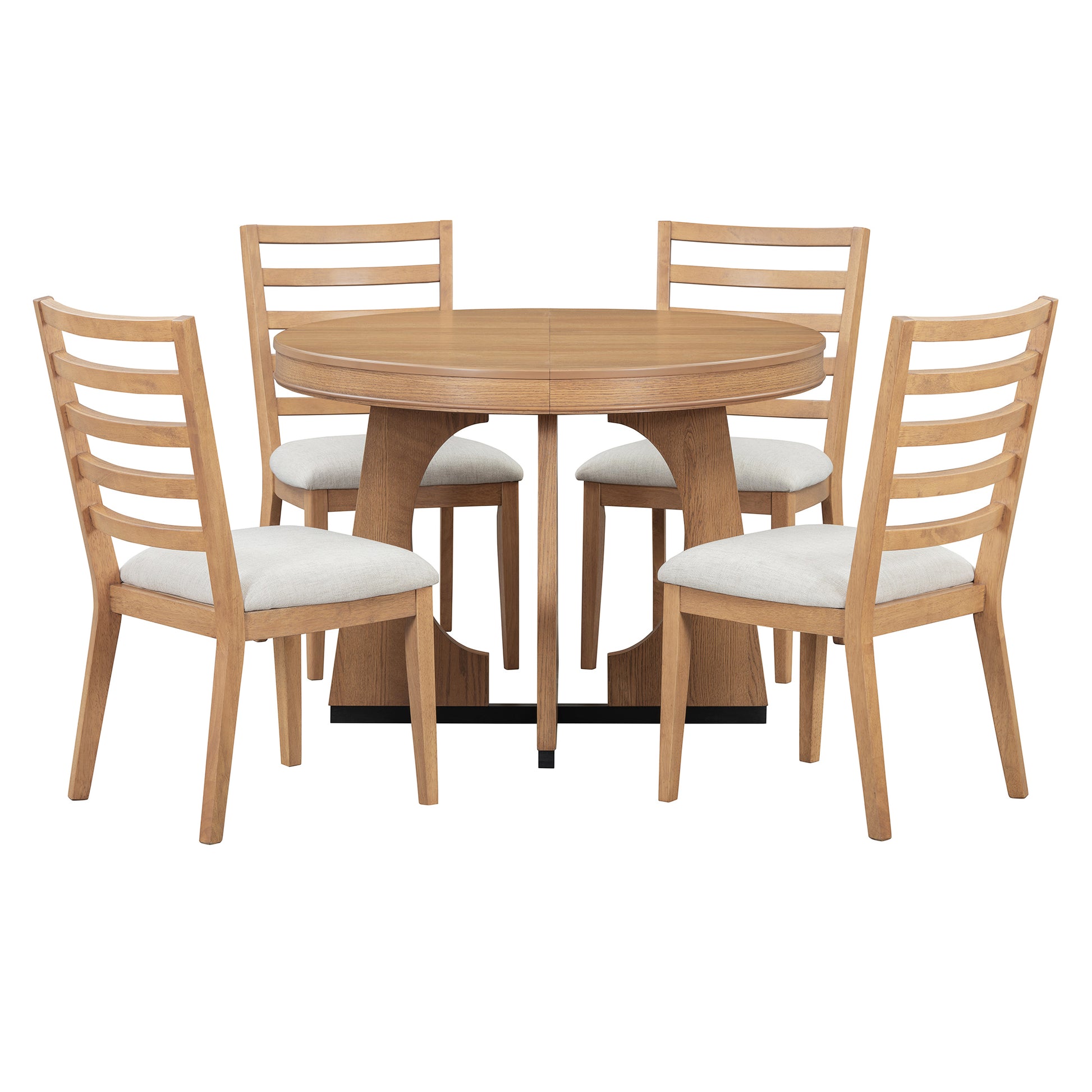 5 Piece Retro Rustic Functional Dining Set Unique Geometric Design, 1 Extendable Table With A 16 Inch Leaf And 4 Upholstered Chairs Ideal For Dining Room And Kitchen Natural Natural Solid Wood Mdf