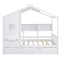 Wooden Full Size House Bed With Trundle, Modern Design For Kids With Storage Shlef, White Full White Solid Wood