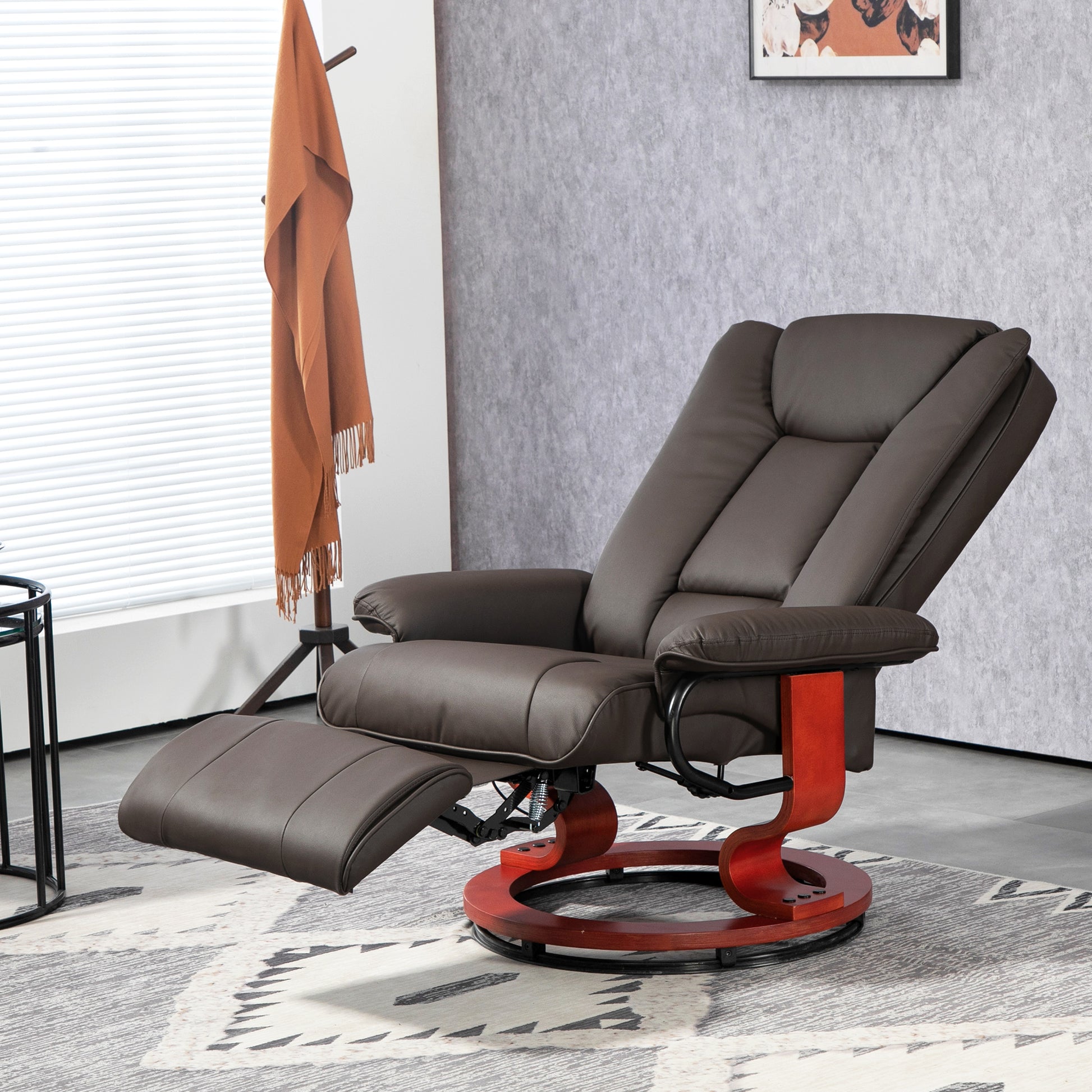 Homcom Manual Swivel Recliner Chair, Pu Leather Reclining Chair With Footrest For Living Room, Brown Brown Pu Leather