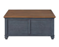 Americana 40 Inch Lift Top Coffee Table, No Assembly Required, Corduroy Blue Finish Blue Rubberwood Rubber Wood