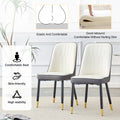 Table And Chair Set.Modern Rectangular Dining Table With Black Textured Stickers Glass Tabletop And Gold Plated Metal Legs.Paried With 6 Comfortable Chairs With Pu Seats And Black Metal Legs. Black Gold,White,White Gray Seats 6 Glass Metal