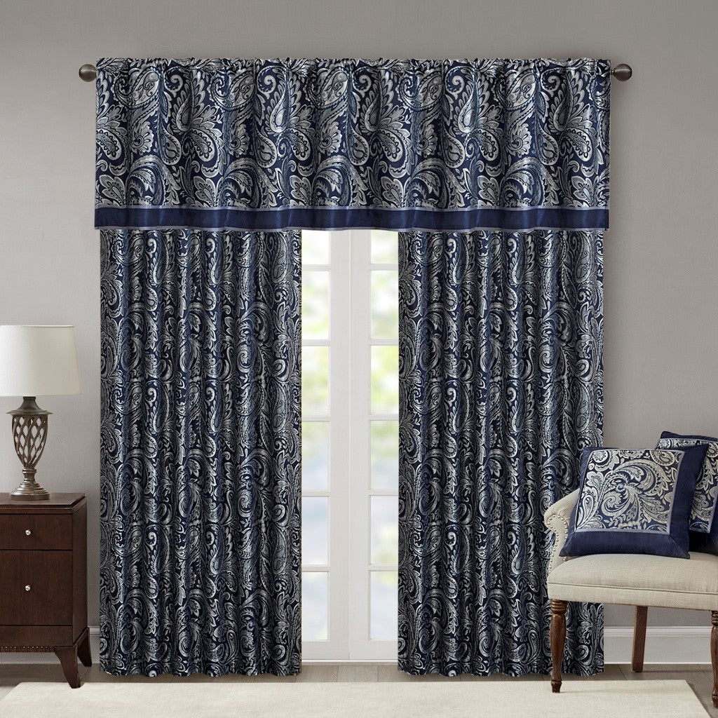Jacquard Window Valance Navy 50X18" Navy Polyester