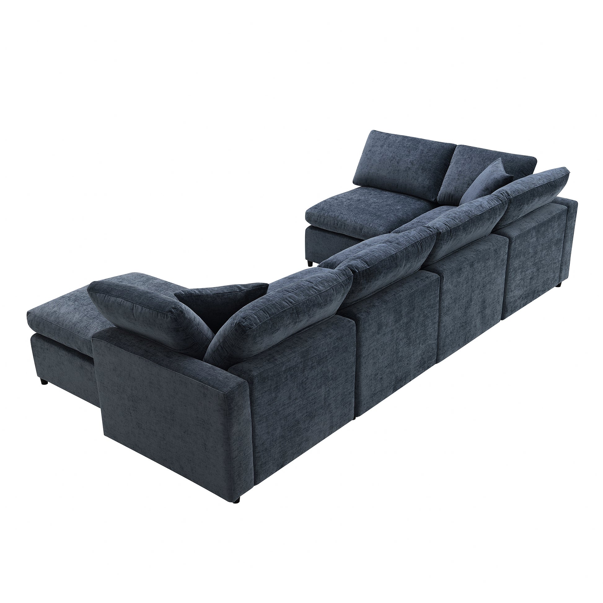 130*65" Modern Modular Cloud Sofa Bed, 6 Seat Chenille Sectional Couch Set With Ottoman,Free Combination,Convertible U Shaped Sleeper Sofa For Living Room, Apartment, 3 Colors Dark Blue Chenille 6 Seat