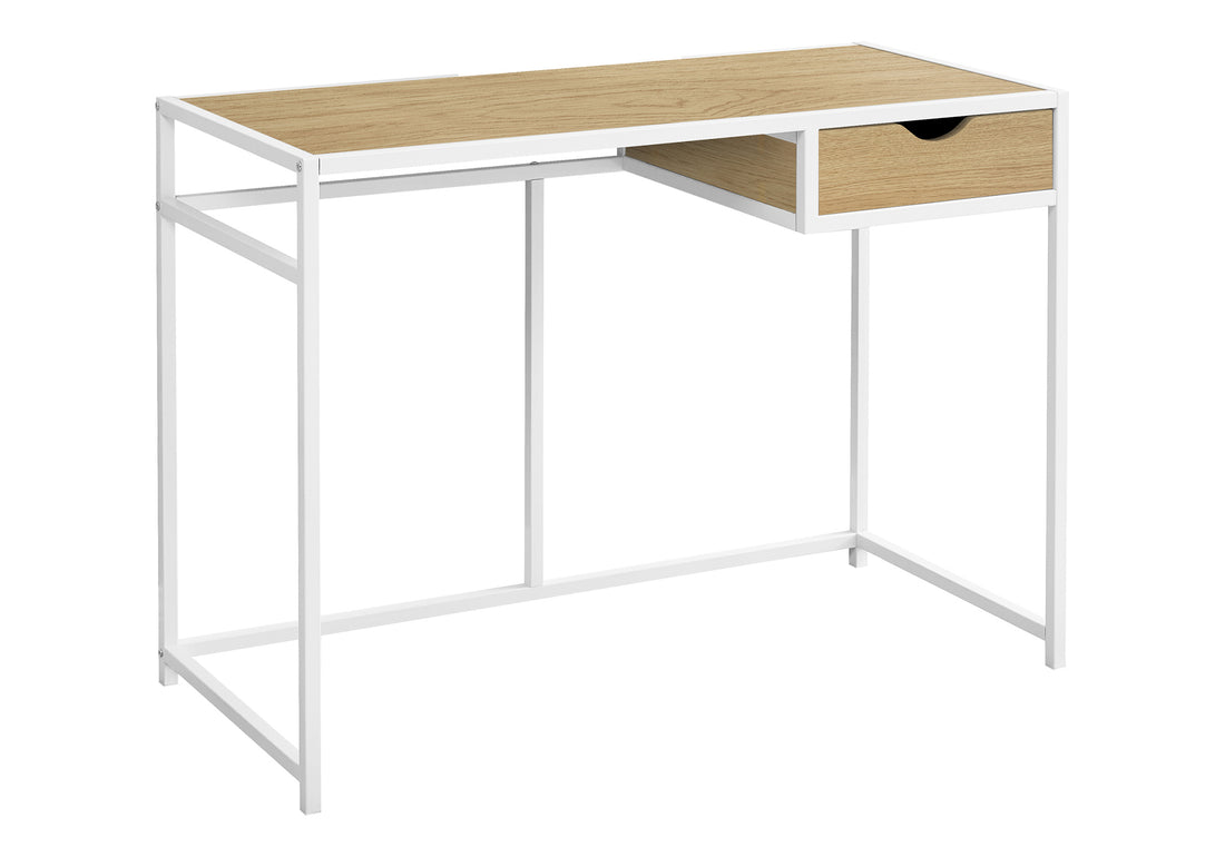 Computer Desk, Home Office, Laptop, Storage Drawer, 42"L, Work, Natural Laminate, White Metal, Contemporary, Modern Natural Mdf