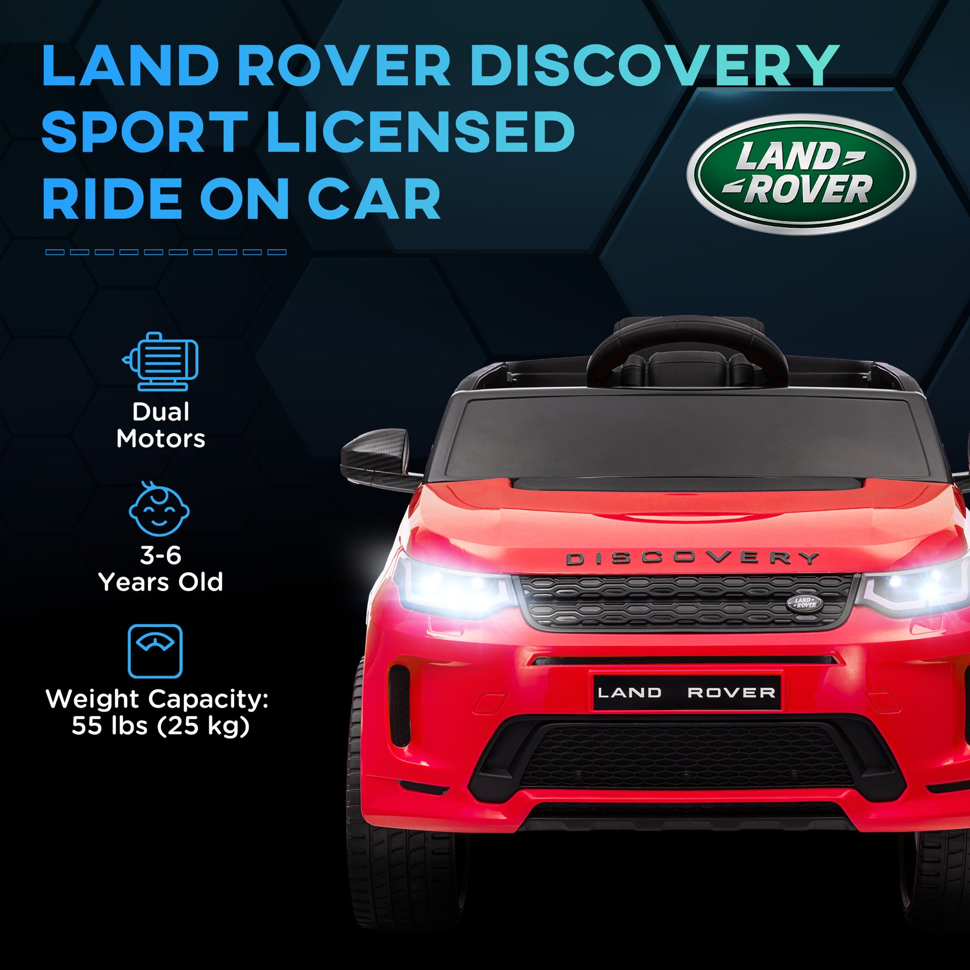 Qaba Land Rover Discovery Sport Licensed 12V Kids Ride On Car, Battery Powered Kids Electric Car With Remote Control, Soft Start, Led Lights, Music Horn, 3 Speeds, Red Red Plastic