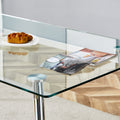 Table And Chair Set.Modern Rectangular Glass Dining Table With Tempered Glass Countertop And Silver Metal Legs, Paired With Multiple Transparent High Quality Pet Dining Chairs With Silver Legs. Silver Seats 6 Tempered Glass