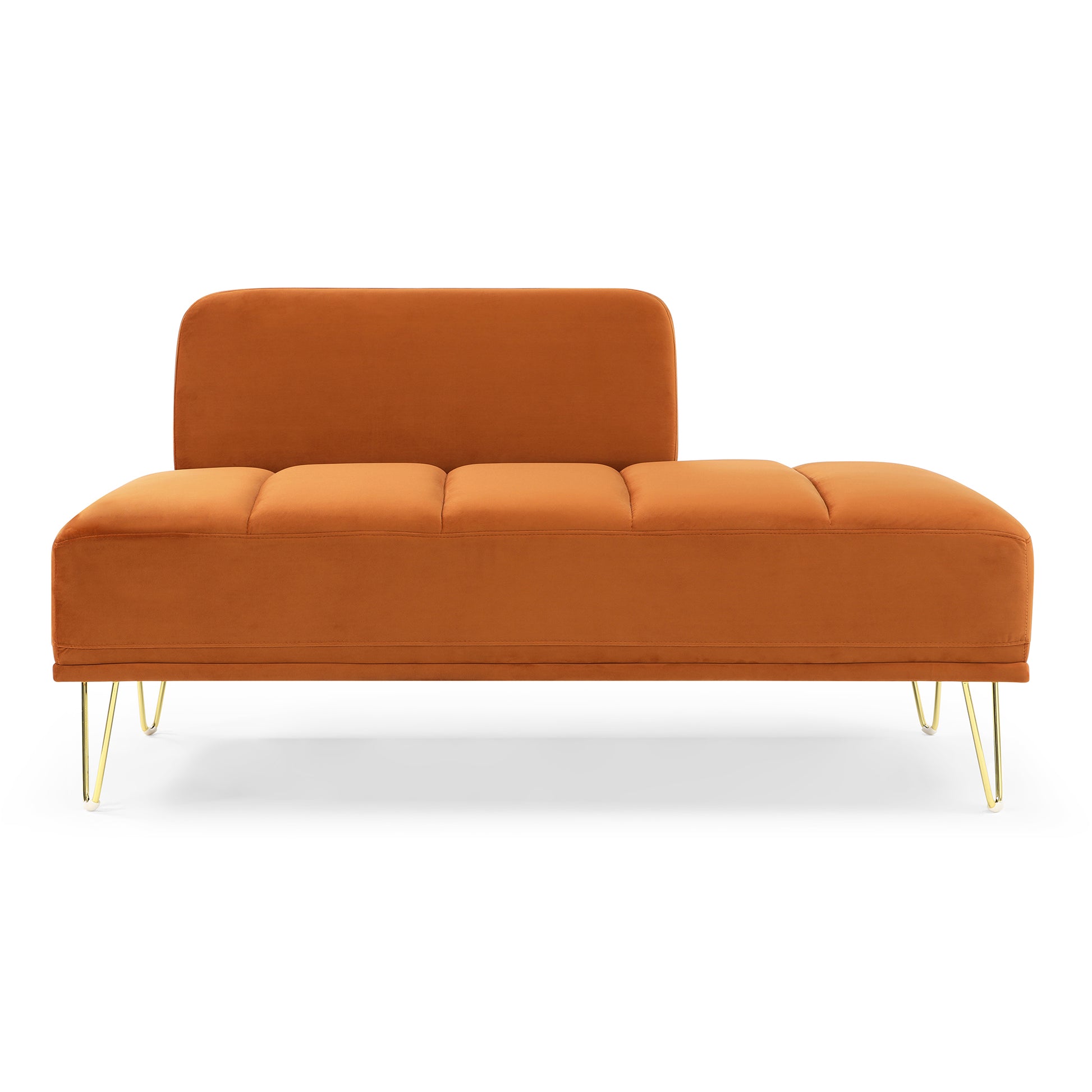 56.3"Inch Modern End Of Bed Bench,Velvet Fabric Upholstered 2Seater Sofa Couch Entryway Ottoman Bench, Fuzzy Sofa Stool Footrest ,Window Bench With Gold Metal Legs For Bedroom, Living Room,Orange